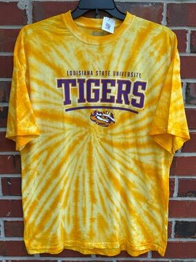 NWT Pro-Ad Sports LSU Tigers XL Yellow Tie-Dye Short Sleeve T-Shirt Louisiana P1